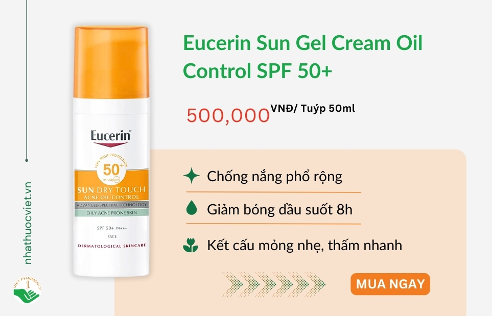 Kem chống nắng giảm nhờn không nâng tone Eucerin Sun Gel Cream Oil Control SPF 50+